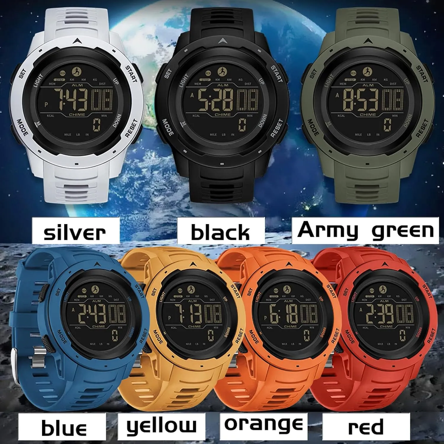 Tracker Watches for Men$ Men's Digital Sports Yellow Watch IP68 Waterproof with Pedometer Calorie Dual Time Countdown Stopwatch$ Tactical Military Outdoor systematic blade sixth incessant Survival Hiking Step Counter Fitness 