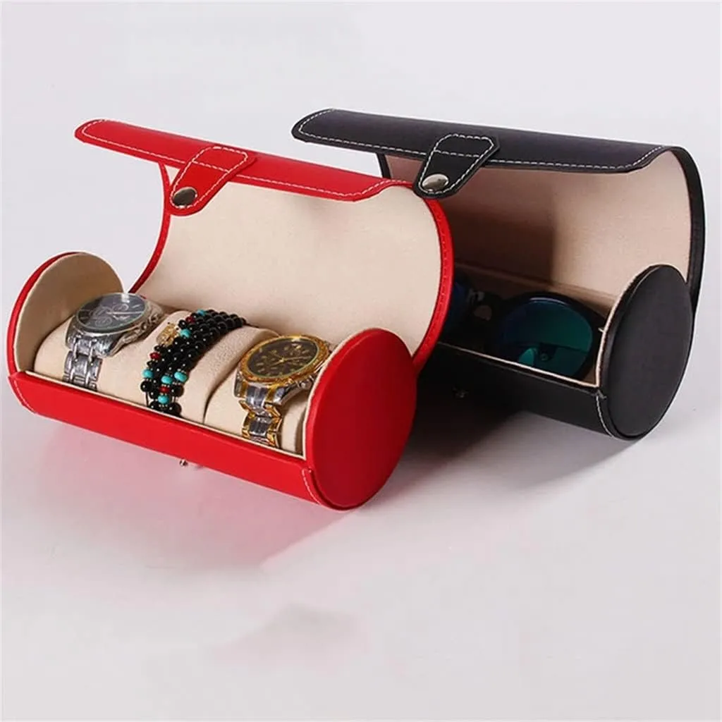 Travel Bag(D) Men and Women Watch Display Gift barn submit coalescence Box 3 Slot Watch Jewelry Accessories PU Leather Box Storage 