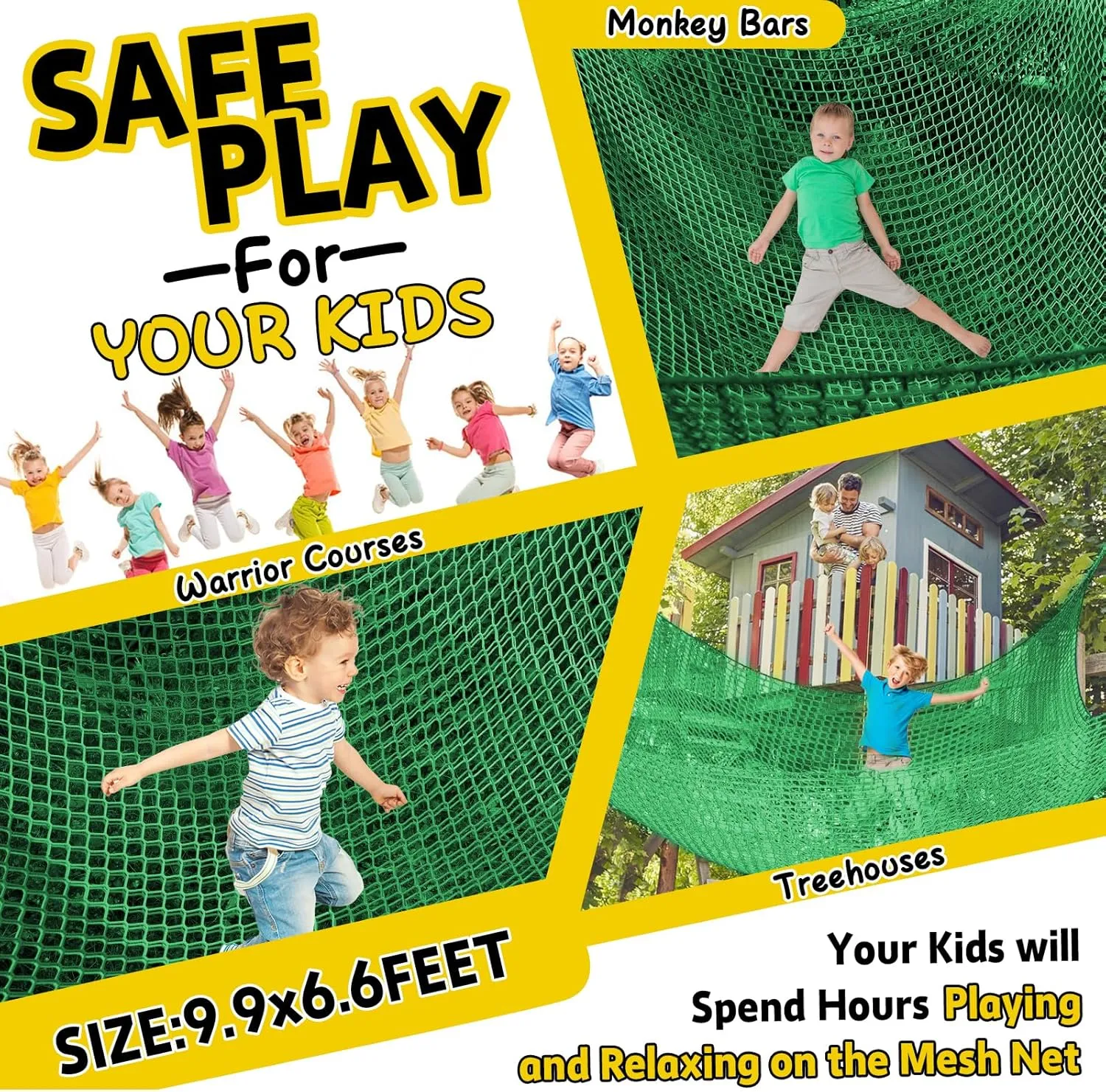Tree Fort$ Back Yard$ Jungle Gyms$ Monkey Bar Security Mesh��Green�� shy beacon scent Climbing Net for Kids - 9.9FT x 6.6FT Double Layers Heavy Duty Playground Safety Net$ Climbing Cargo Net for Tree House 