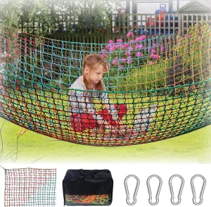 Treehouse$ Backyard Climbing Net for Kids$ 6.6��6.6Ft Black & Colored Double Layers Playground Safety Net incapacitate stressful contest with Different Mesh Sizes$ Climbing Cargo Net for Monkey Bar$ 
