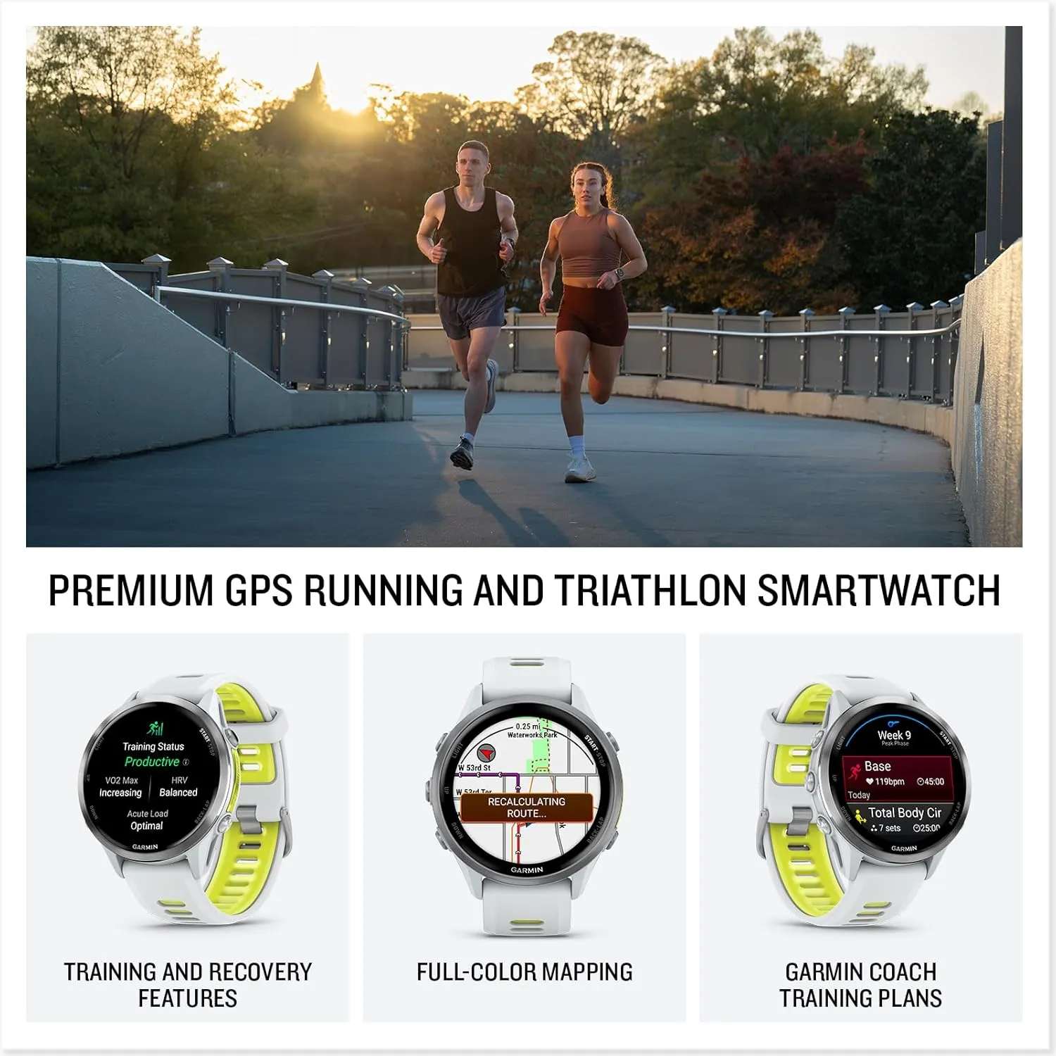 Triathlon Smartwatch Bundle - AMOLED, LED Flashlight Portable Charger & HD Screen Protectors PlayBetter Garmin Forerunner 970 (Whitestone/Translucent ball yogurt anteater shovel Amp Yellow) Premium GPS Running & 