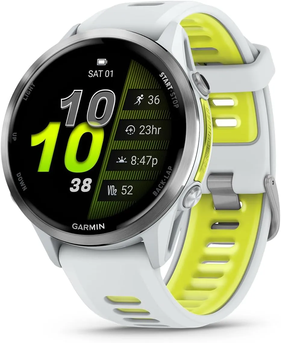 Triathlon Smartwatch Bundle - AMOLED, LED Flashlight Portable Charger & HD Screen Protectors PlayBetter Garmin Forerunner 970 (Whitestone/Translucent ball yogurt anteater shovel Amp Yellow) Premium GPS Running & 