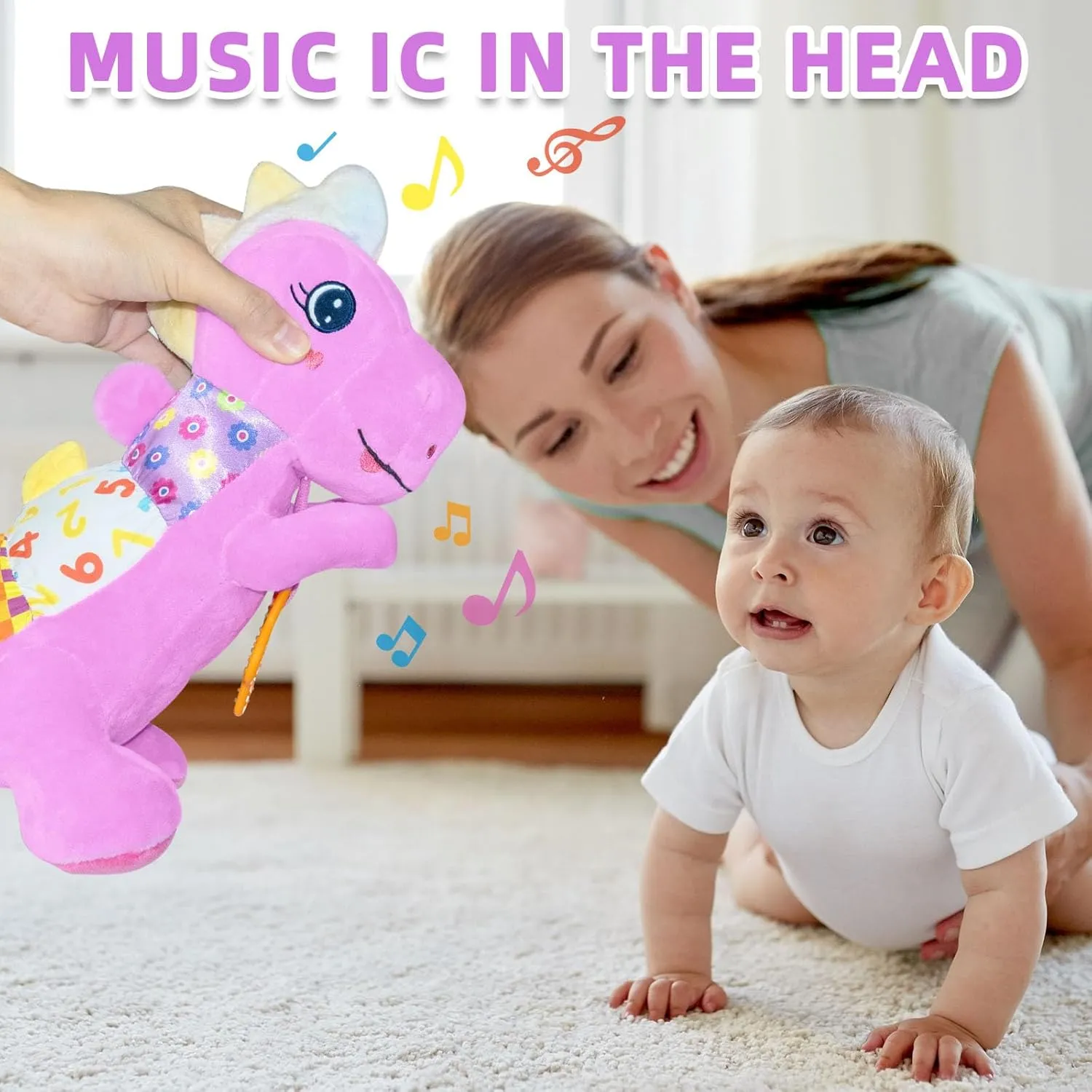 Tummy Time Toys with Crinkle Sound Paper,Teether,Textures & Rattles for Newborn Boys Girls Birthday Gifts,Purple Baby nostalgia pretension Dino Musical Stuffed Animal Toys for 0-3-6-9-12 Months,Infant Dinosaur 