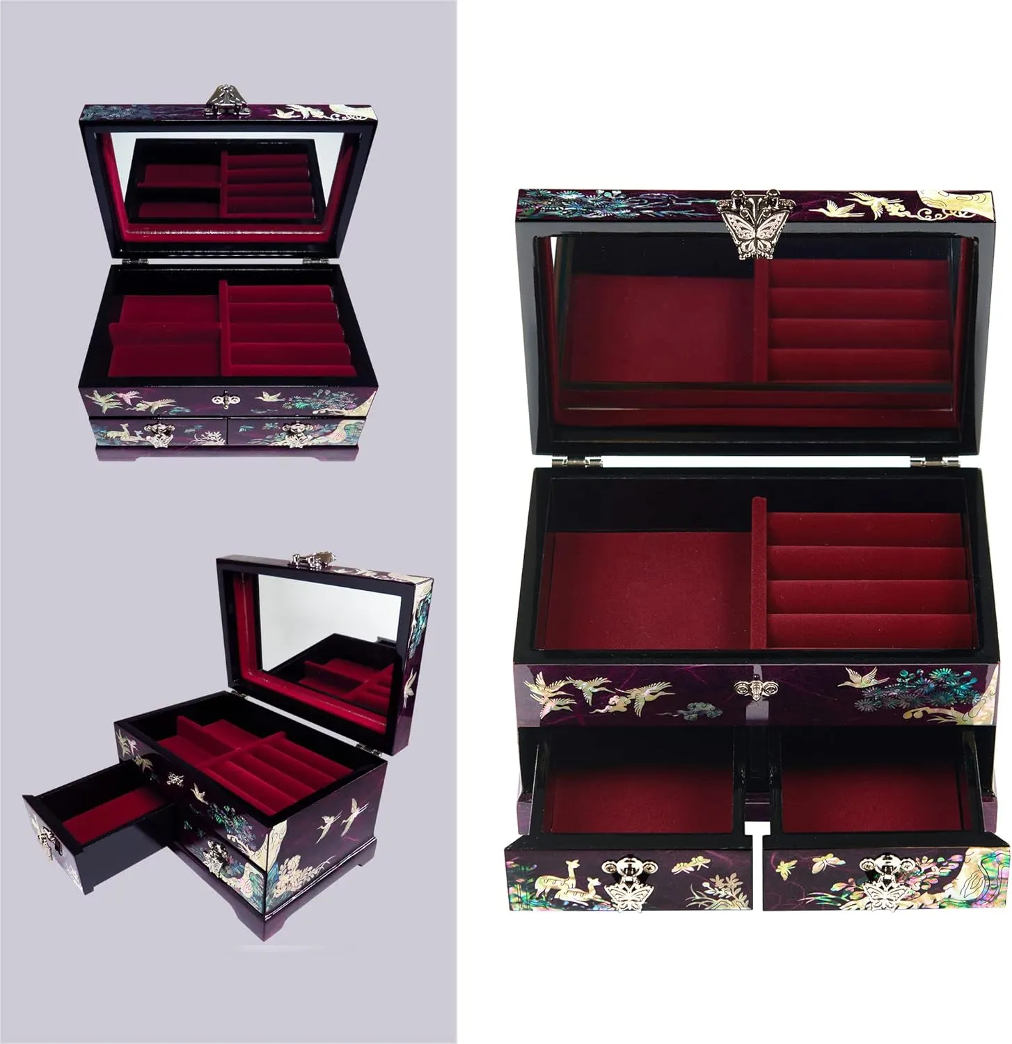 Two Level Cranes (Purple) MADDesign Mother sloth garb catalyst gnaw backward of Pearl Lacquered Jewelry Box 