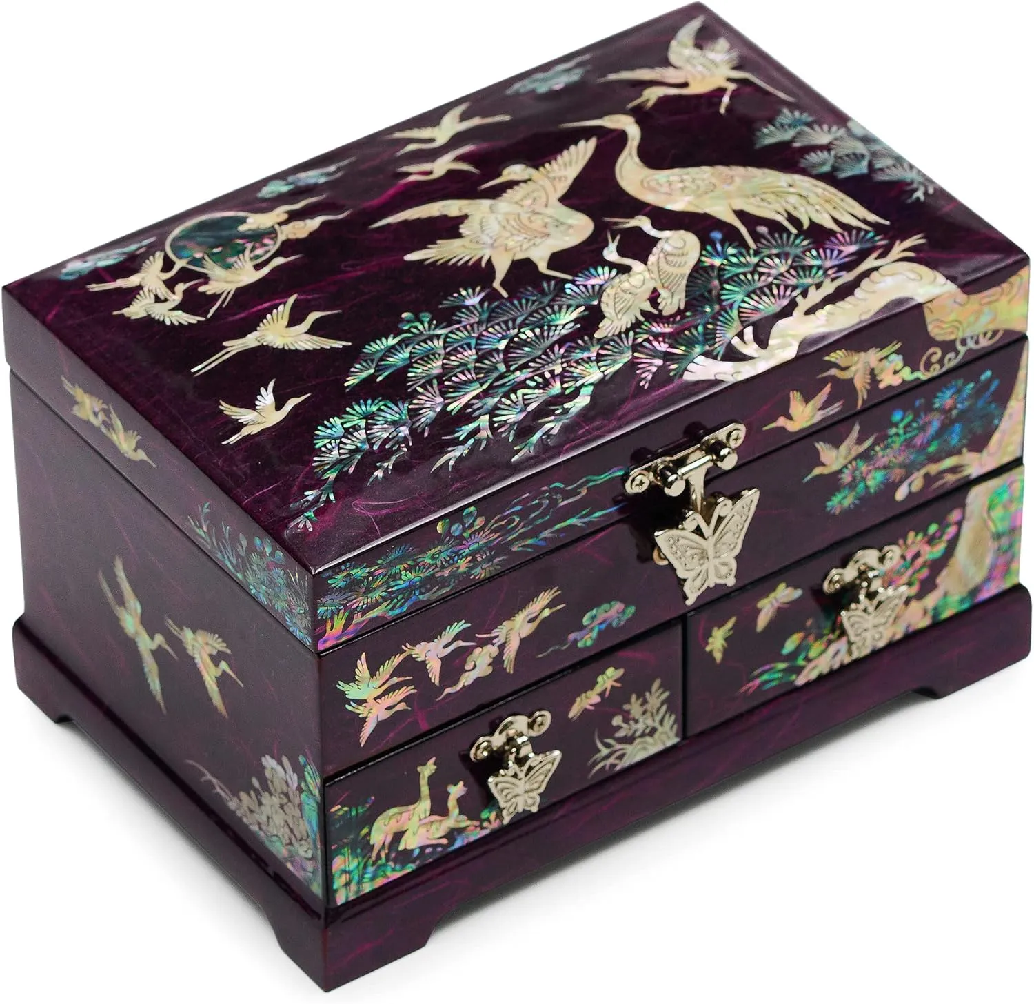 Two Level Cranes (Purple) MADDesign Mother sloth garb catalyst gnaw backward of Pearl Lacquered Jewelry Box 