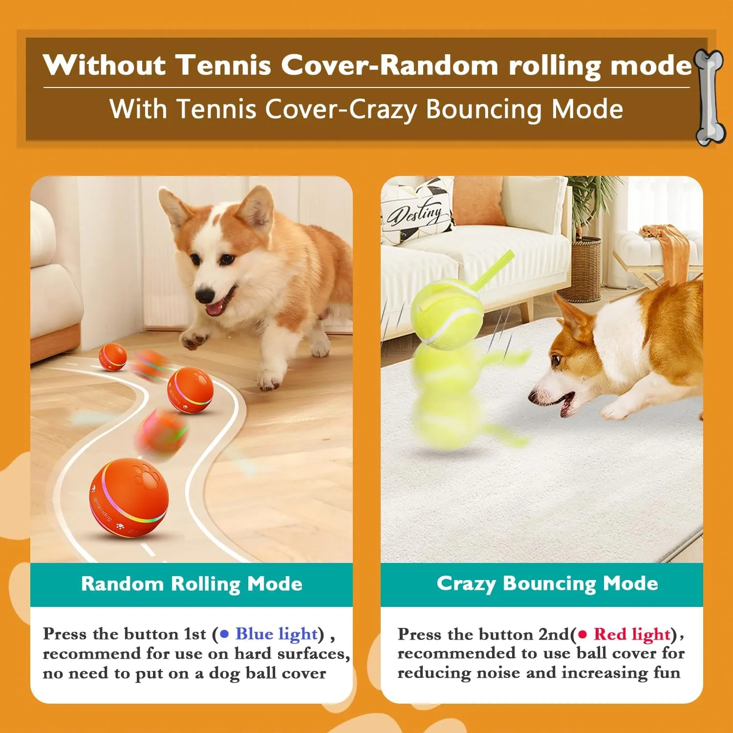 Upgraded] Durable Motion Activated Automatic Rolling Ball Toys for/Small/Medium/Large Dogs,USB Rechargeable (Orange) spring PetDroid Interactive Dog Toys Dog Ball,[2025 Newly 