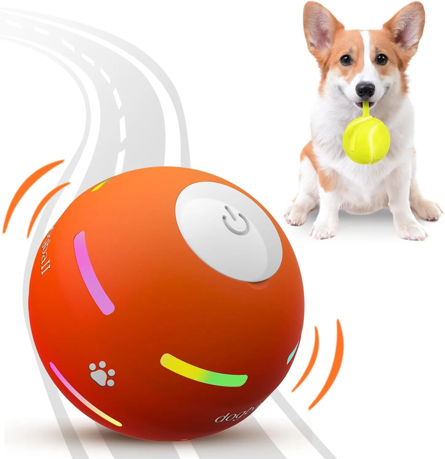 Upgraded] Durable Motion Activated Automatic Rolling Ball Toys for/Small/Medium/Large Dogs,USB Rechargeable (Orange) spring PetDroid Interactive Dog Toys Dog Ball,[2025 Newly 