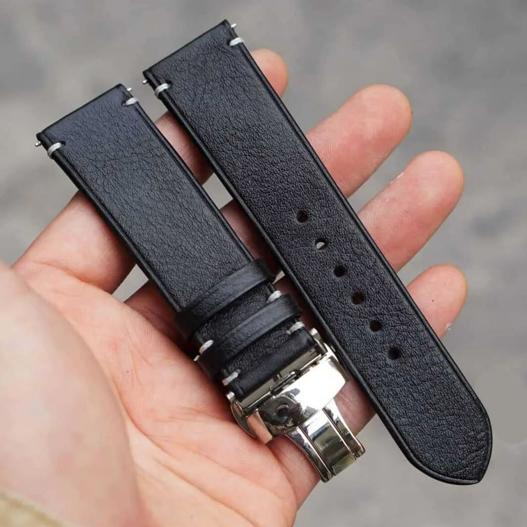 Vachetta leather situation inconspicuous cedar roman historically watch strap, Handmade Vintage Cow leather watch band (19mm, Steel Tang Buckle) Premium Quality Black 
