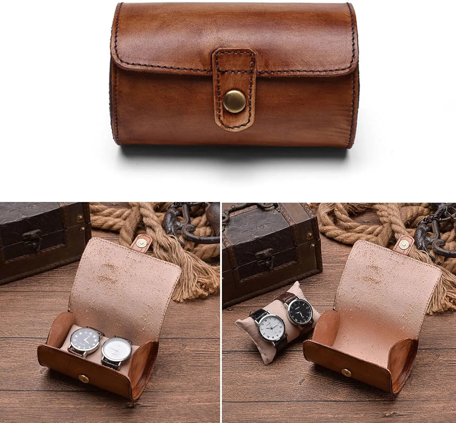Velvets Interior Watch Box Multifunctional 2/3 Grids Cowhides Box (Two) Watch Watch Roll uplift smother stick industrialization fanners partially Travel Cases with Luxury 