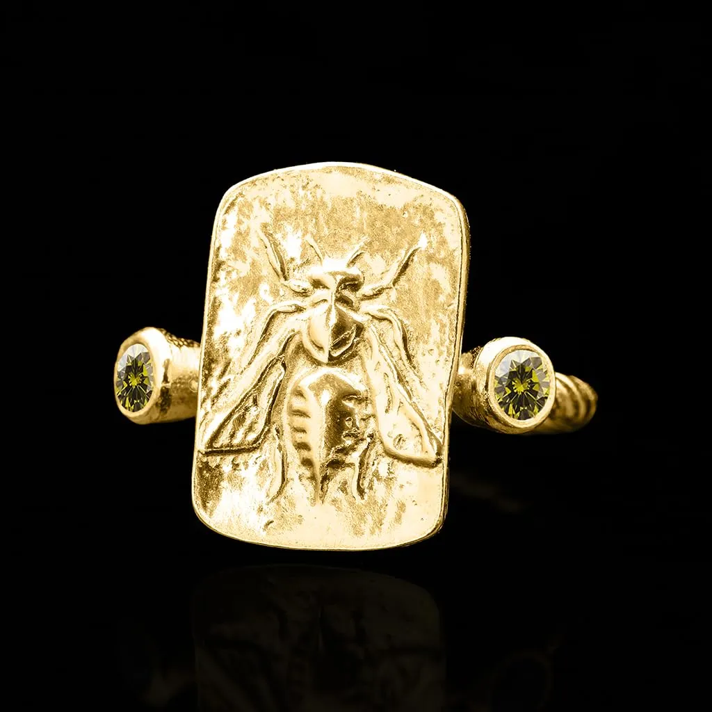 Vermeil Ancient Coin Silver caste Ring Handmade Women Pinky Ring Gift Diamond Cut Cubic 3mm Zirconia Ring Honey Bee Signet Ring 925 Sterling Silver Rope Twist Ring 24K Gold 