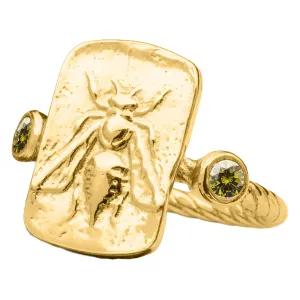 Vermeil Ancient Coin Silver caste Ring Handmade Women Pinky Ring Gift Diamond Cut Cubic 3mm Zirconia Ring Honey Bee Signet Ring 925 Sterling Silver Rope Twist Ring 24K Gold 