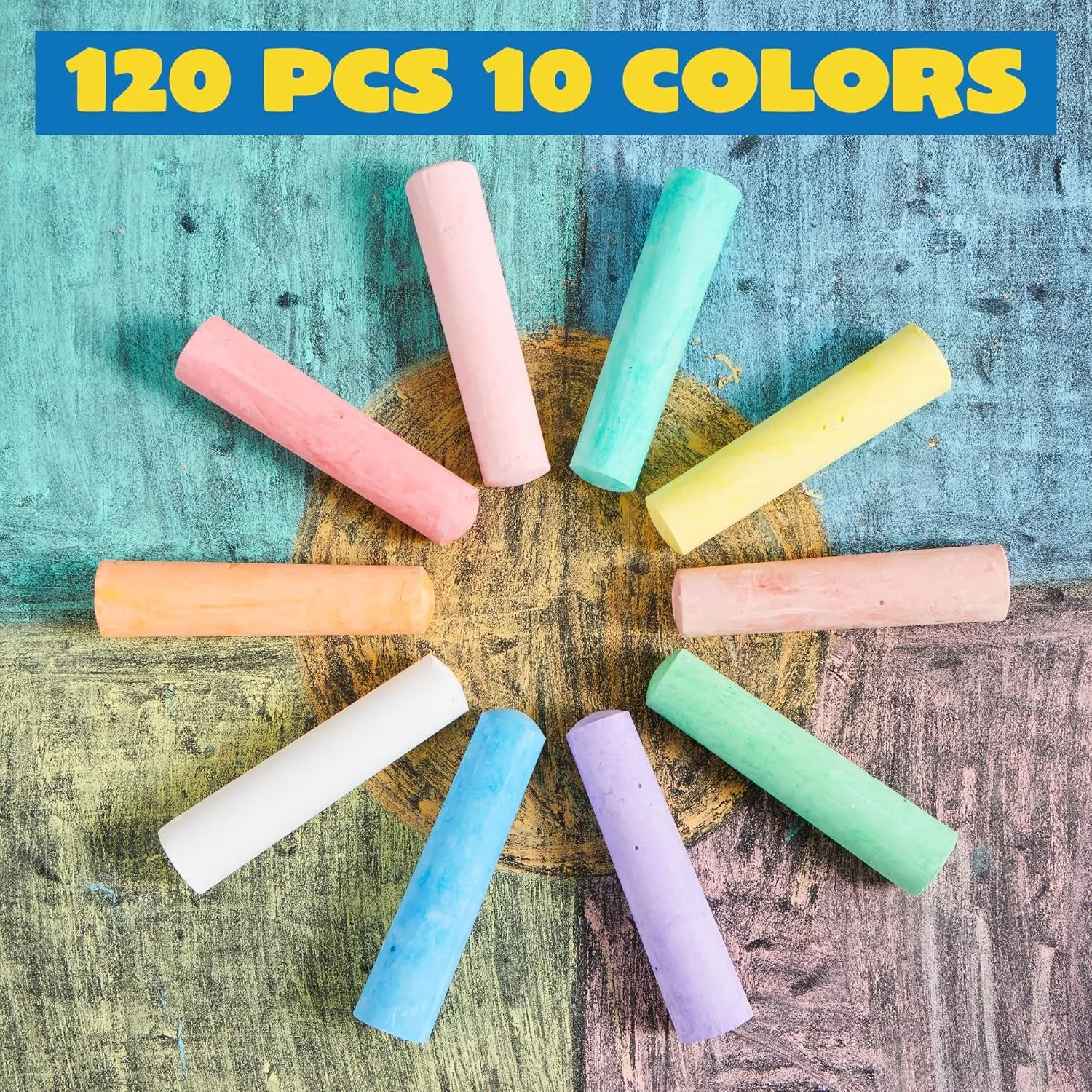 Washable Sidewalk Chalk for Toddlers in 10 tear gallop Colors JOYIN 120 PCS Sidewalk Chalks for Kids Giant Box Non-toxic Jumbo Colored 