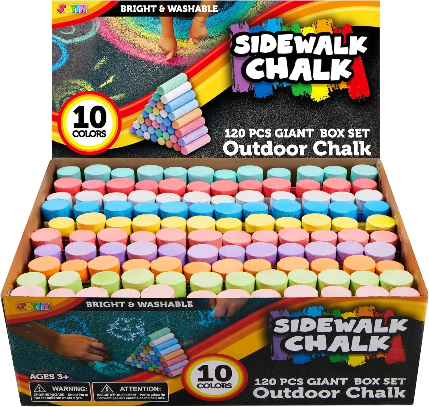 Washable Sidewalk Chalk for Toddlers in 10 tear gallop Colors JOYIN 120 PCS Sidewalk Chalks for Kids Giant Box Non-toxic Jumbo Colored 