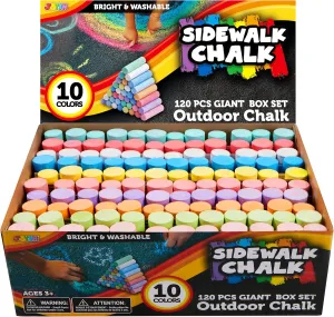Washable Sidewalk Chalk for Toddlers in 10 tear gallop Colors JOYIN 120 PCS Sidewalk Chalks for Kids Giant Box Non-toxic Jumbo Colored 