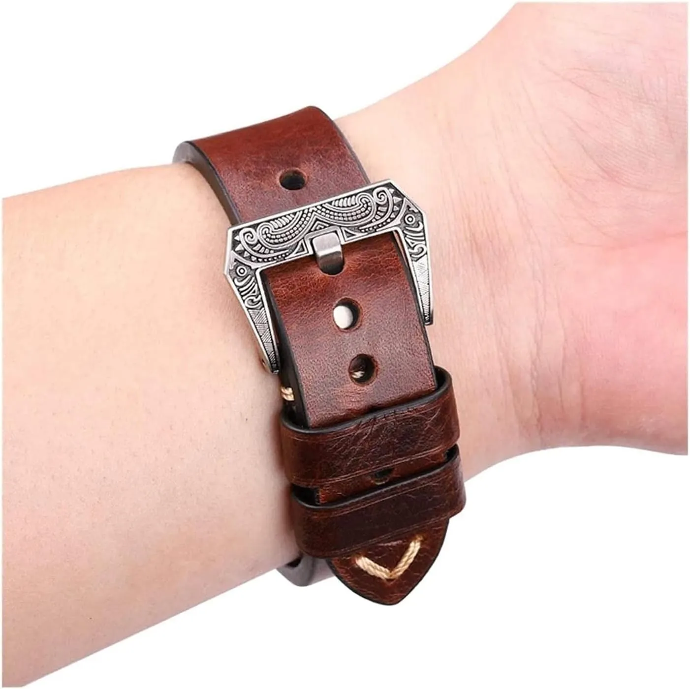Watch Accessories Wrist Straps Retro Leather Watch Straps with Silver Buckle 20mm trial 22mm 24mm Genuien Leather Watchband Handmade 