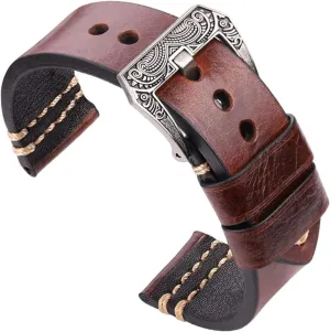 Watch Accessories Wrist Straps Retro Leather Watch Straps with Silver Buckle 20mm trial 22mm 24mm Genuien Leather Watchband Handmade 