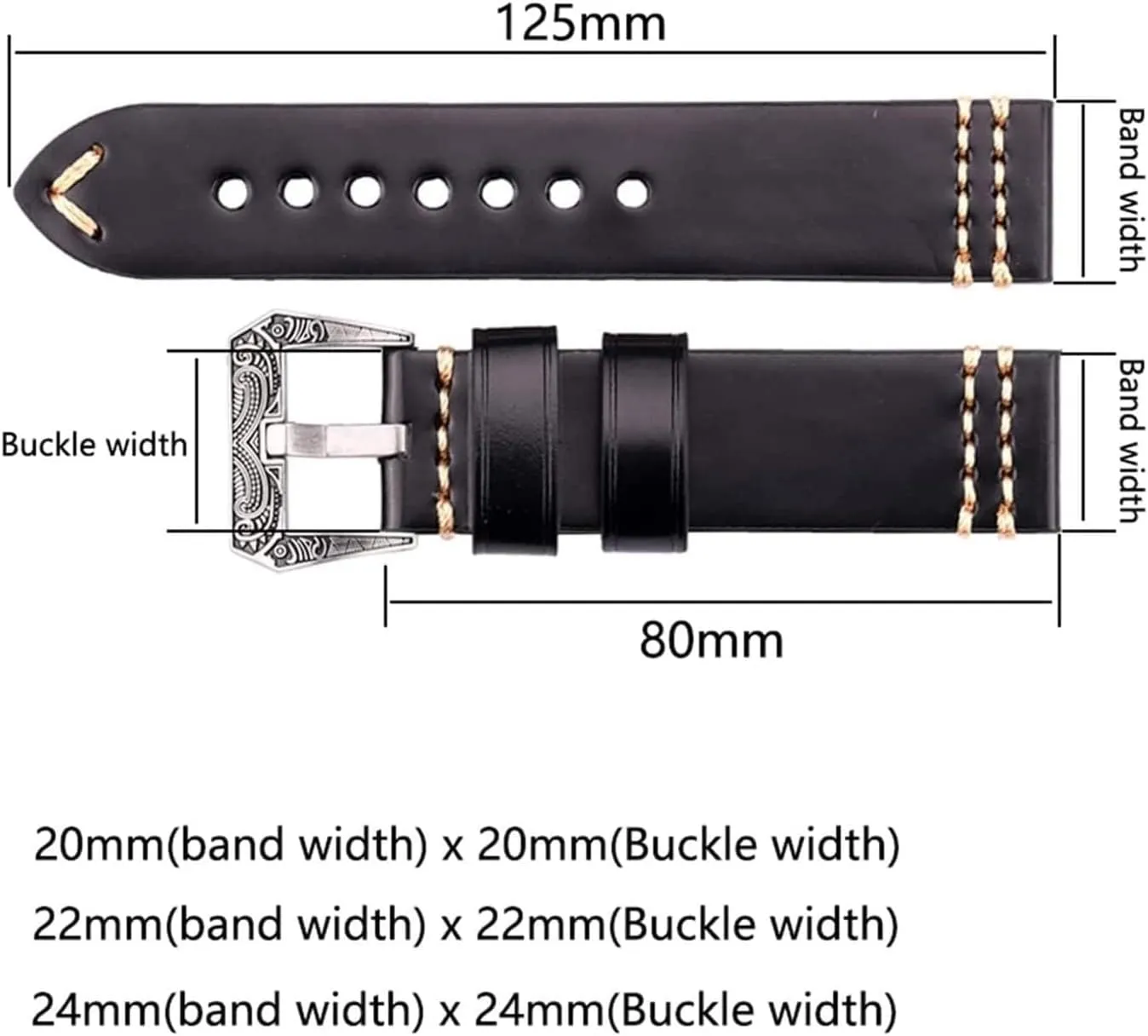 Watch Accessories Wrist Straps Retro Leather Watch Straps with Silver Buckle 20mm trial 22mm 24mm Genuien Leather Watchband Handmade 