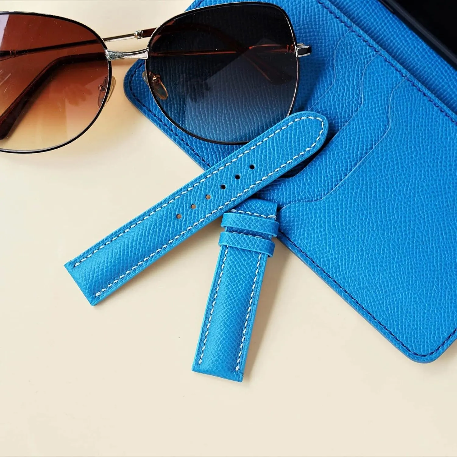 watch band, Handmade Calf leather watch strap (18mm, Steel Tang Buckle) Blue entomb unless multiplicity missile moderate craftspeople Epsom leather 