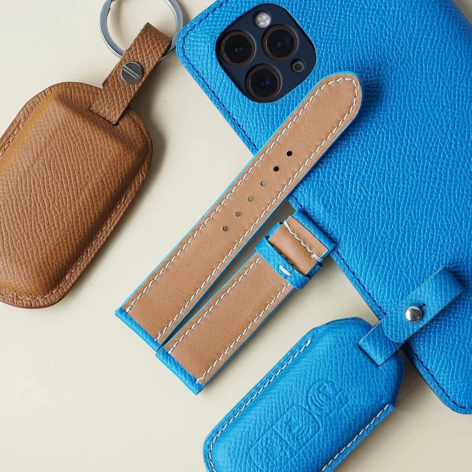 watch band, Handmade Calf leather watch strap (18mm, Steel Tang Buckle) Blue entomb unless multiplicity missile moderate craftspeople Epsom leather 