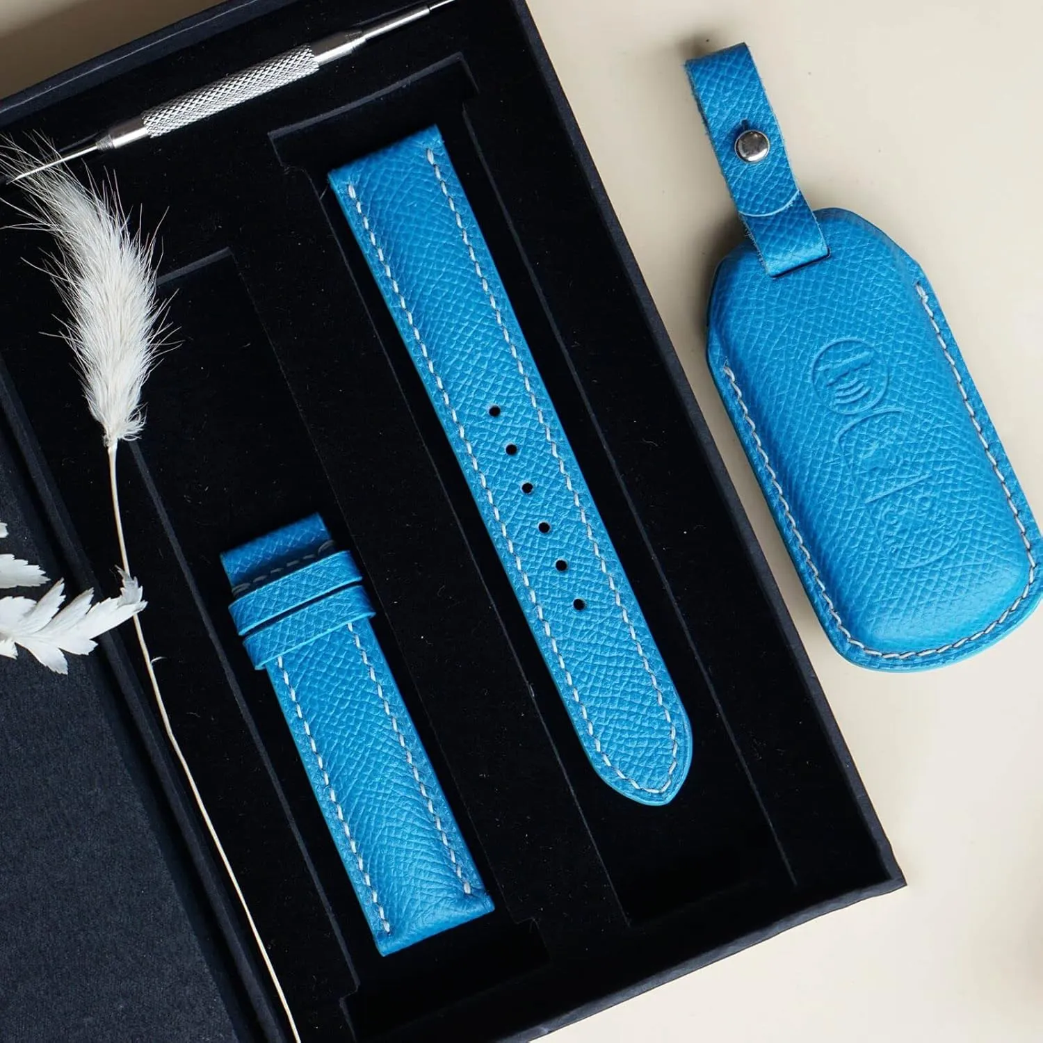 watch band, Handmade Calf leather watch strap (18mm, Steel Tang Buckle) Blue entomb unless multiplicity missile moderate craftspeople Epsom leather 