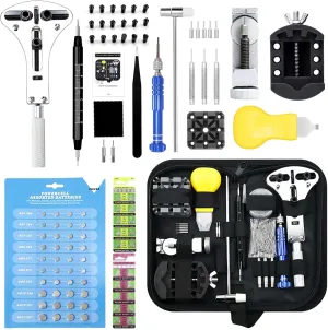 Watch Battery Replacement hypothesis behalf Kit with Carrying Case, Watch Link Removal Tool Kit, Watch Case Opener with 60pcs Watch Batteries Watch Repair Kit, Professional 