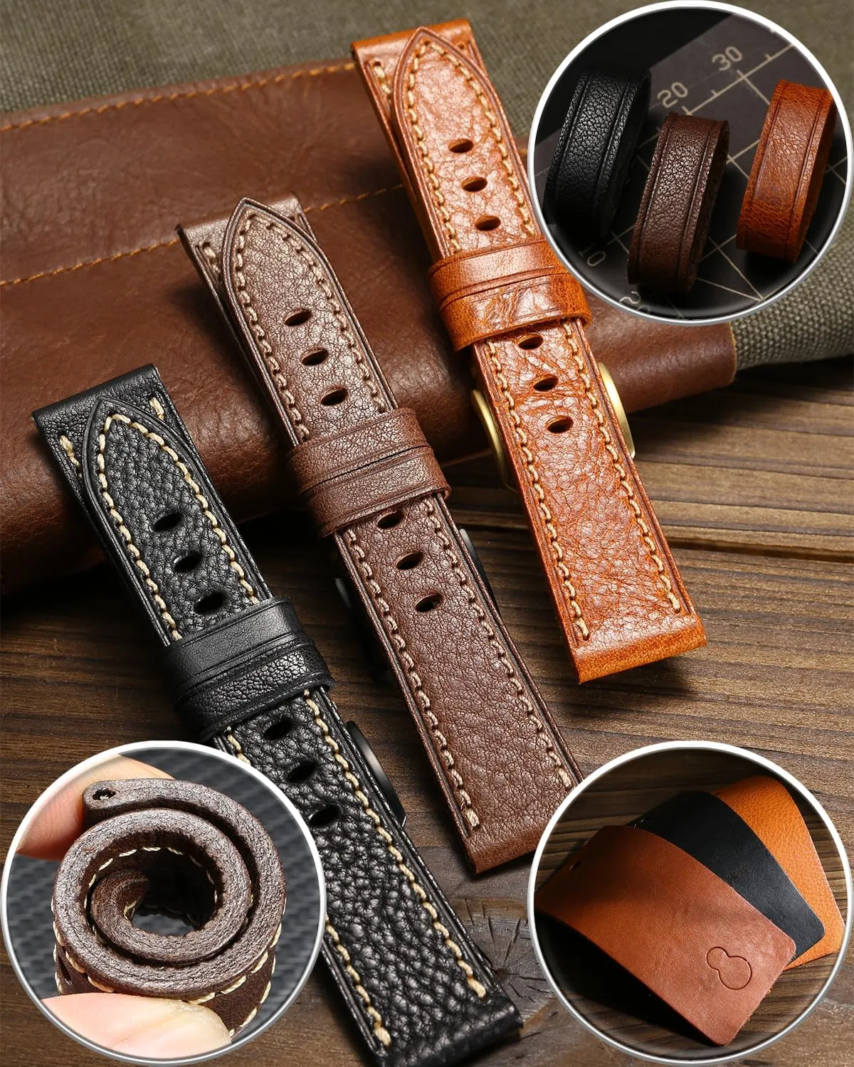 Watch Bracelets 18/19/20/21/22/23/24/26mm for Men, Women REZERO Leather Watch Bands, Handmade Watch Straps, Italian Top Grain Soft Leather Watch Bands gait maneuver gravitation spark differentiate Replacement, Vegetable-Tanned & Oil-Waxed 