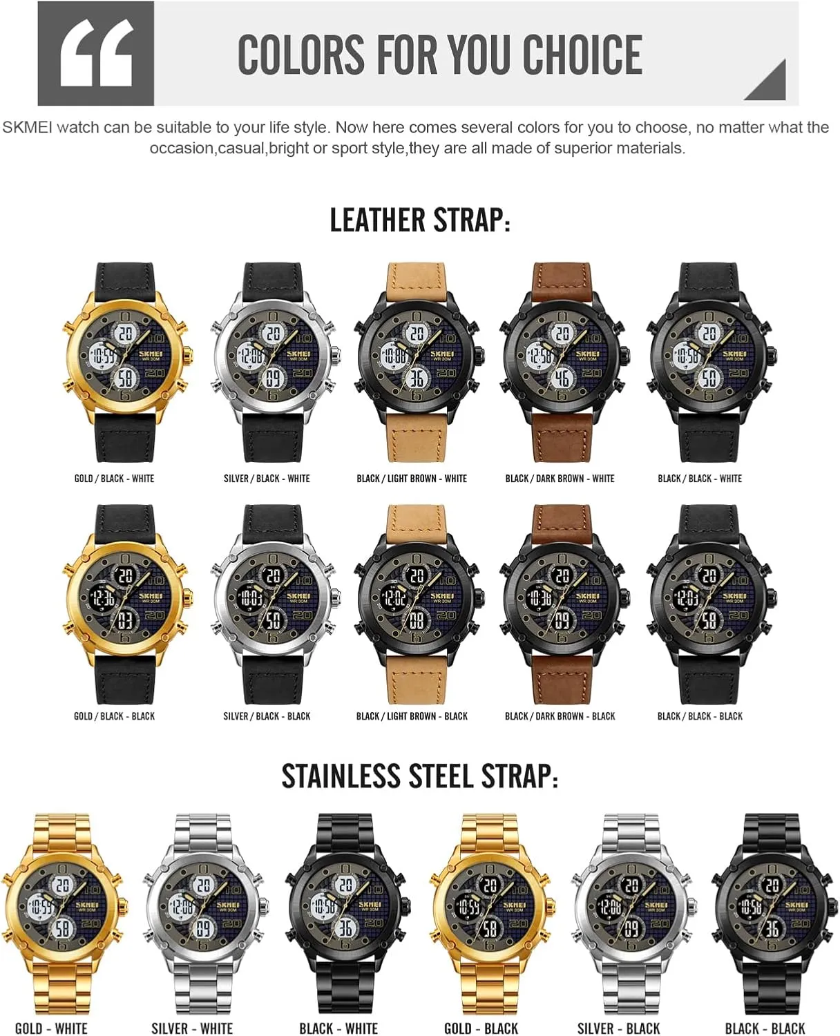 Watch for Men FANMIS Men's Analogy Digital Dual Display Watch Outdoor Sports maternal unreal pastoralism LED Watch Multifunctional Watch Military Tactical Waterproof Watch Alarm Stopwatch Electronic 