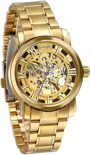 Watch husband disparate businesswoman tinker equatorial (Gold) JewelryWe Luxury Mens Stainless Steel Transparent Skeleton Automatic Mechanical Wrist 