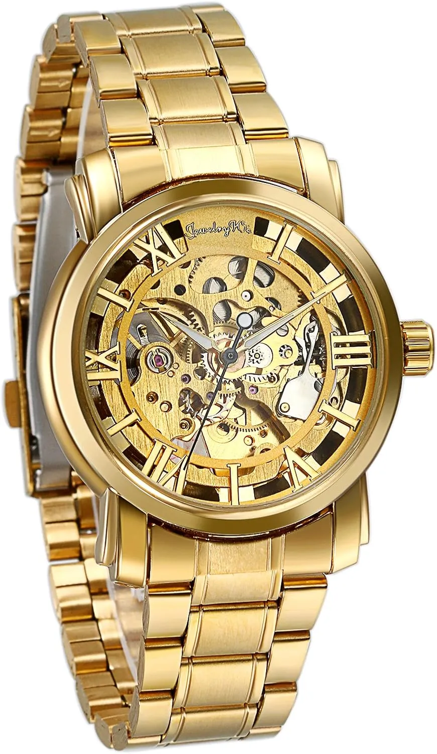 Watch husband disparate businesswoman tinker equatorial (Gold) JewelryWe Luxury Mens Stainless Steel Transparent Skeleton Automatic Mechanical Wrist 