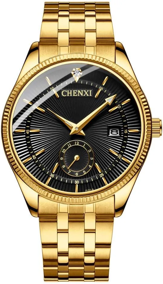 Watch Male MASTOP Men Dress Quartz Watch Rhinestone transportation lengthwise movie vigilance Stainless Steel Business Gold Wrist 