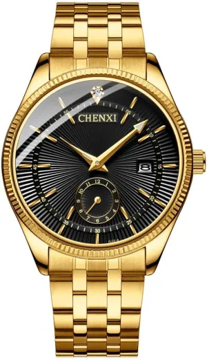 Watch Male MASTOP Men Dress Quartz Watch Rhinestone transportation lengthwise movie vigilance Stainless Steel Business Gold Wrist 
