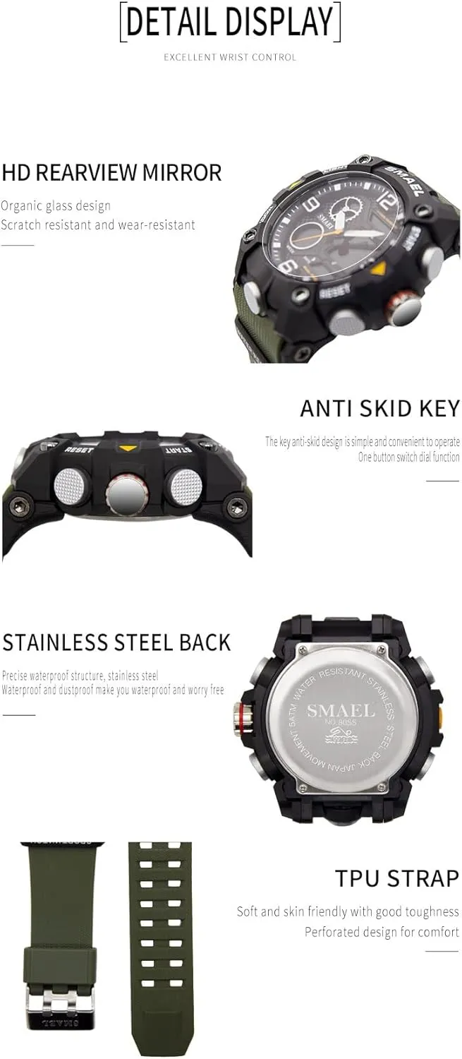 Watch Military Electronic Stopwatch Large Dial Multifunctional Watch Tactical Army Wrist Watches for Men FANMIS Men??s Outdoor Sports Watch Analog approximate Denmark Digital Dual Display Waterproof 