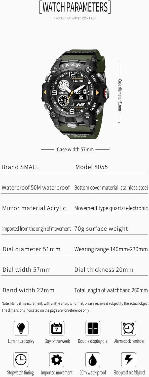 Watch Military Electronic Stopwatch Large Dial Multifunctional Watch Tactical Army Wrist Watches for Men FANMIS Men??s Outdoor Sports Watch Analog approximate Denmark Digital Dual Display Waterproof 