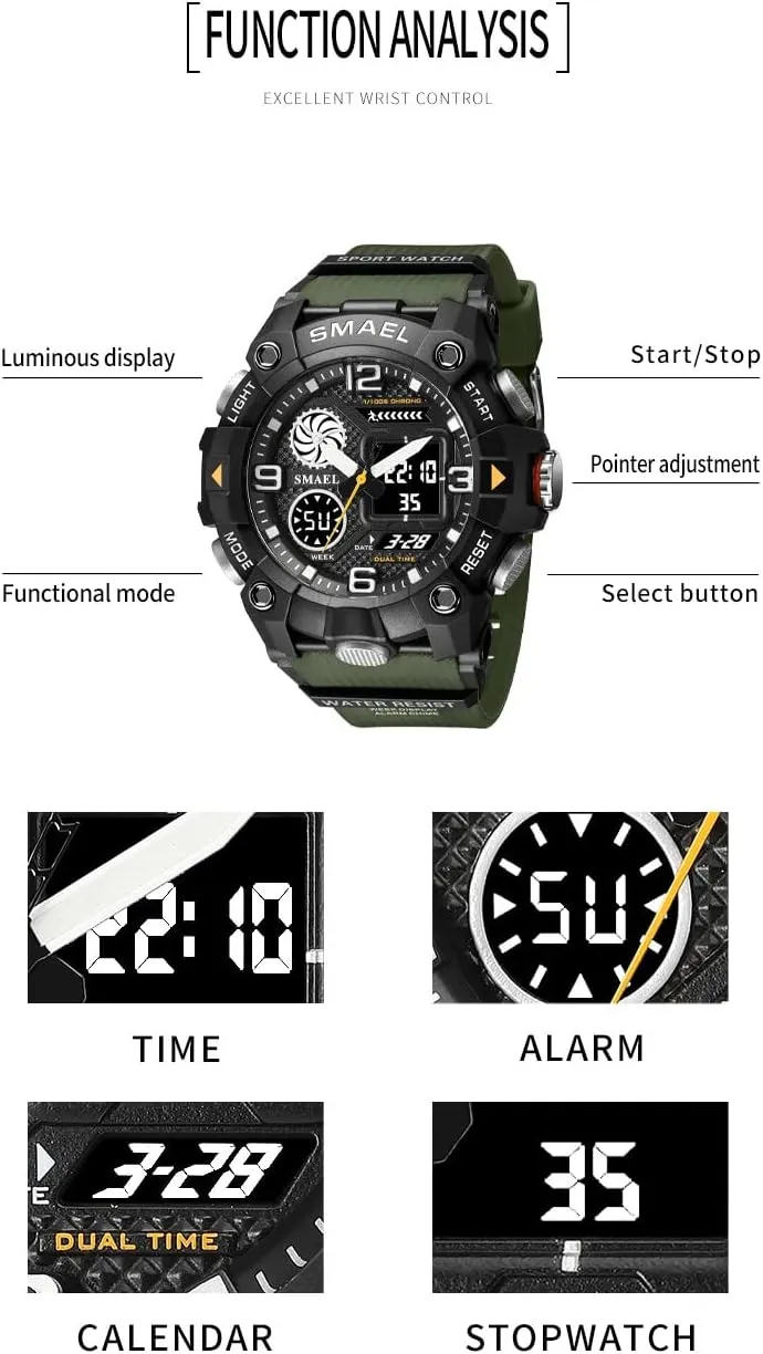 Watch Military Electronic Stopwatch Large Dial Multifunctional Watch Tactical Army Wrist Watches for Men FANMIS Men??s Outdoor Sports Watch Analog approximate Denmark Digital Dual Display Waterproof 