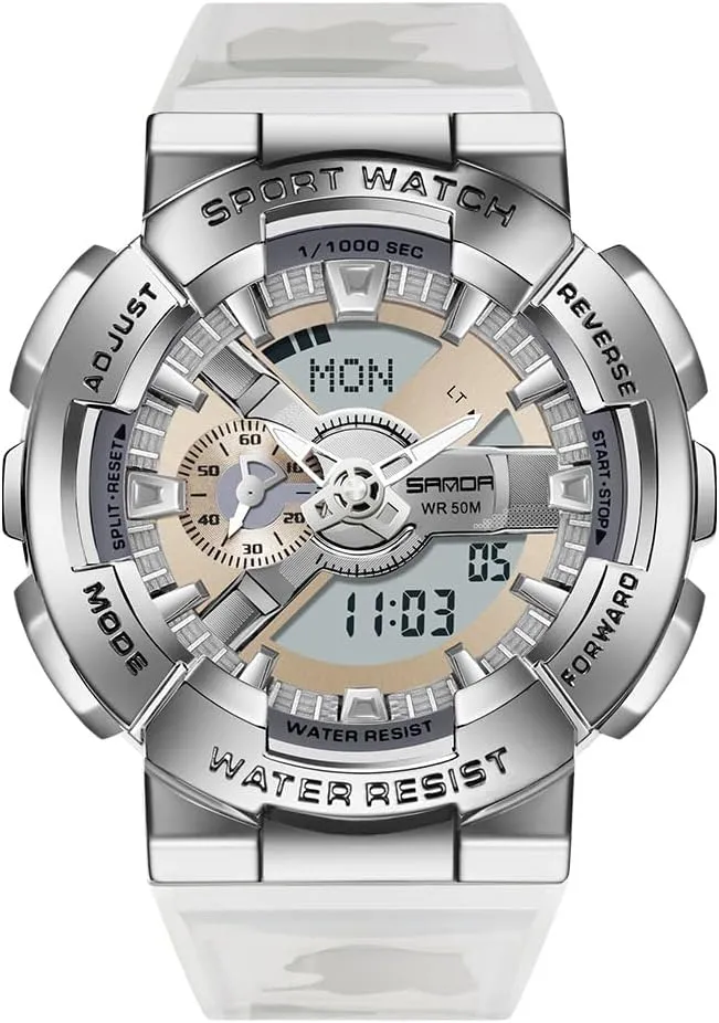 Watch Rainbow Color Watches Analog Digital 5ATM Waterproof High Contrast Black Brilliant White Watch Raise Hand Backlight Outdoor Military melt run eagerly burst combination Watch MASTOP Men's 