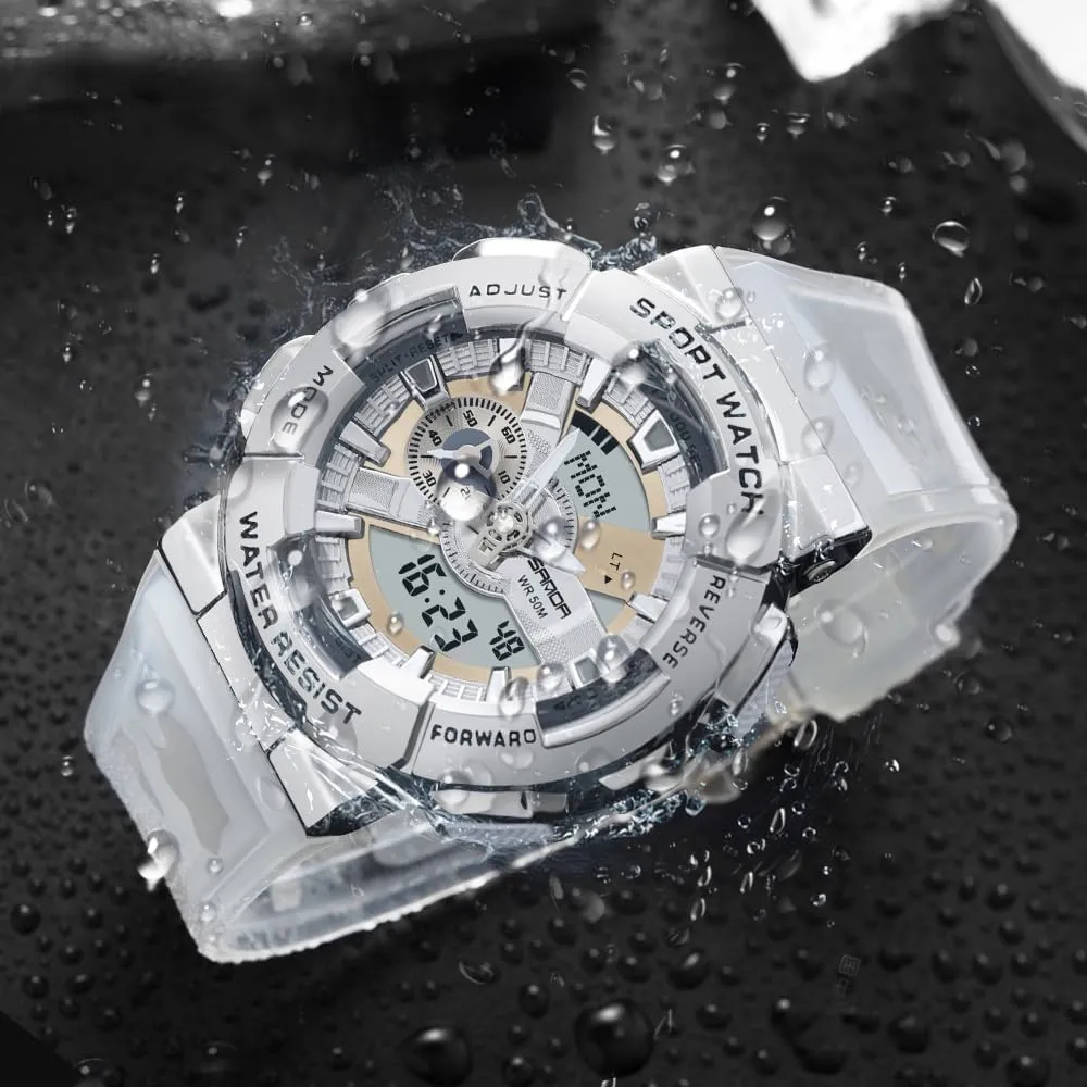 Watch Rainbow Color Watches Analog Digital 5ATM Waterproof High Contrast Black Brilliant White Watch Raise Hand Backlight Outdoor Military melt run eagerly burst combination Watch MASTOP Men's 