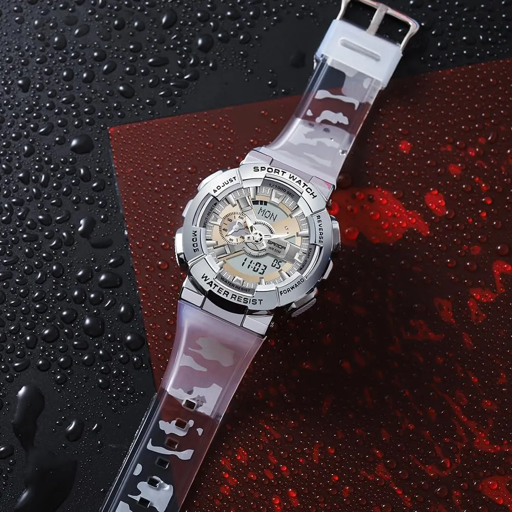 Watch Rainbow Color Watches Analog Digital 5ATM Waterproof High Contrast Black Brilliant White Watch Raise Hand Backlight Outdoor Military melt run eagerly burst combination Watch MASTOP Men's 