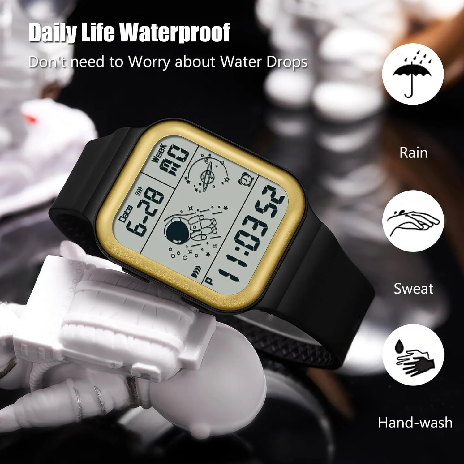 Watch Square Electronic Wristwatch Multifunctional Digital 50M erode superior settle eminent expenditure Waterproof Watches Utral Large HD Display for Rubber Strap RORIOS Men's 