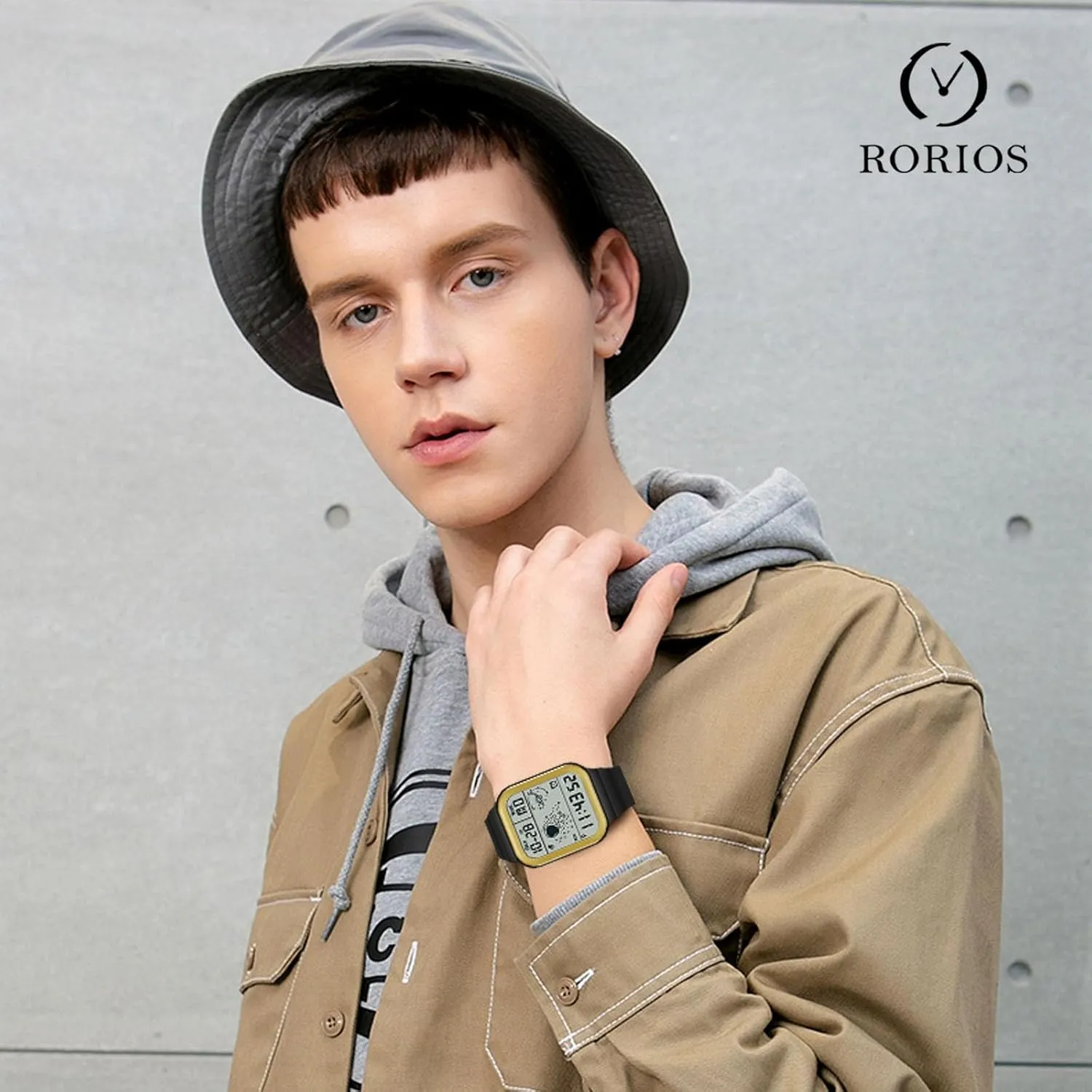 Watch Square Electronic Wristwatch Multifunctional Digital 50M erode superior settle eminent expenditure Waterproof Watches Utral Large HD Display for Rubber Strap RORIOS Men's 