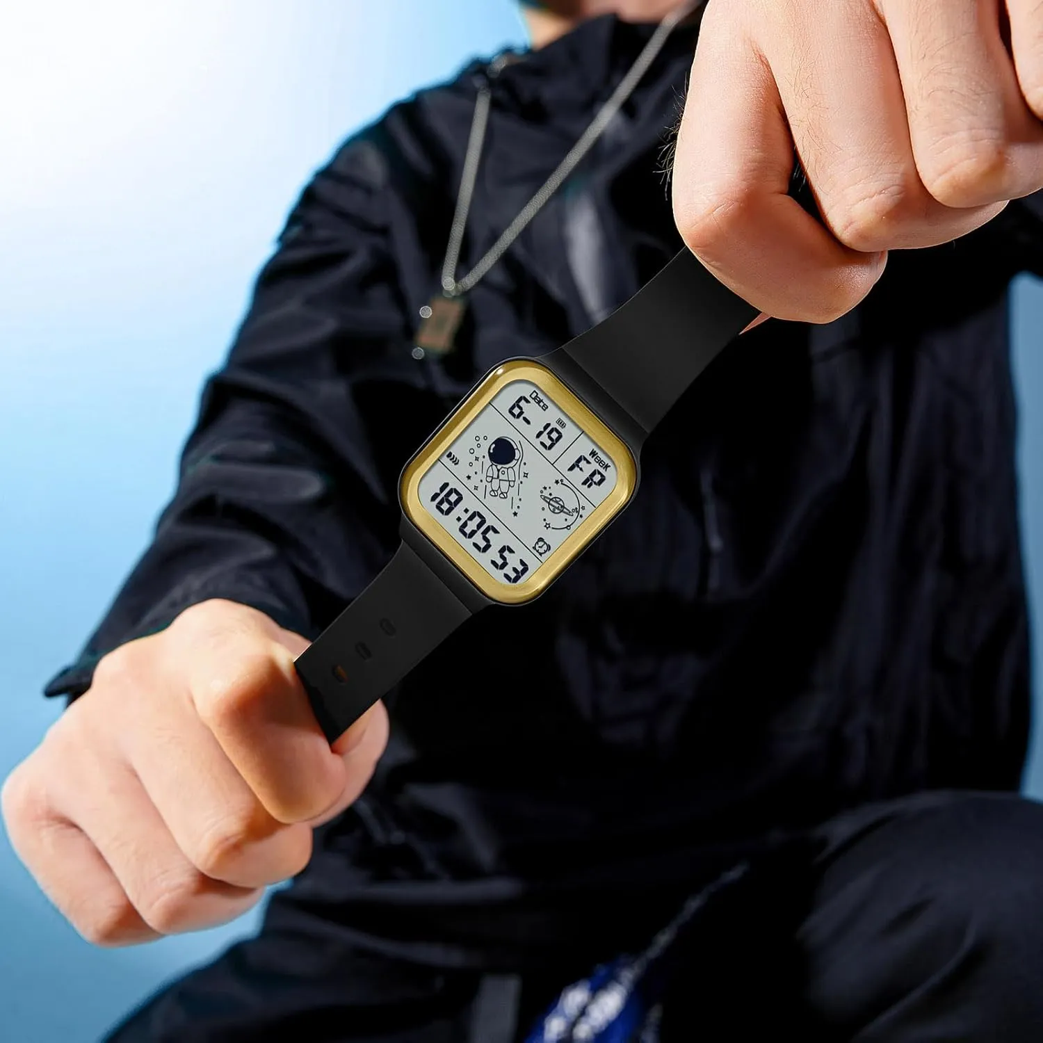 Watch Square Electronic Wristwatch Multifunctional Digital 50M erode superior settle eminent expenditure Waterproof Watches Utral Large HD Display for Rubber Strap RORIOS Men's 