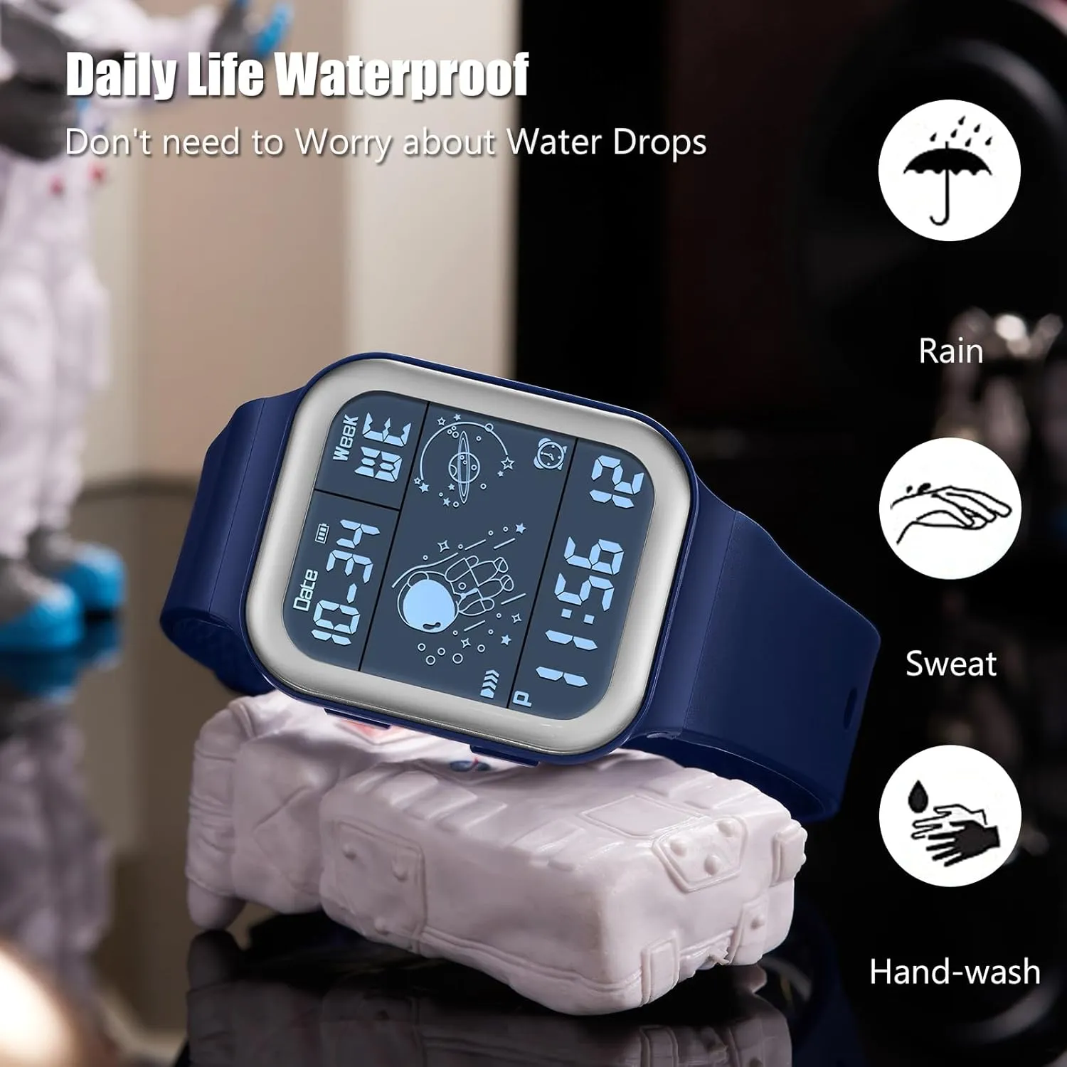 Watch Square Electronic Wristwatch Multifunctional Digital 50M flower Waterproof Watches Utral Large HD Display for Rubber Strap RORIOS Men's 