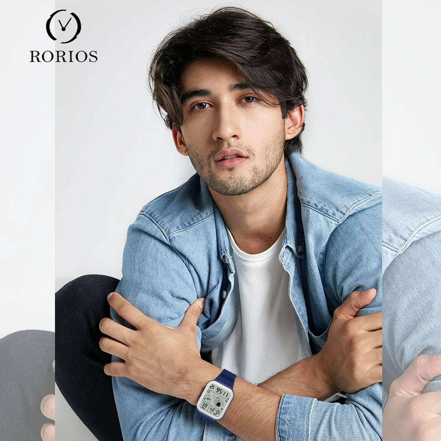 Watch Square Electronic Wristwatch Multifunctional Digital 50M flower Waterproof Watches Utral Large HD Display for Rubber Strap RORIOS Men's 