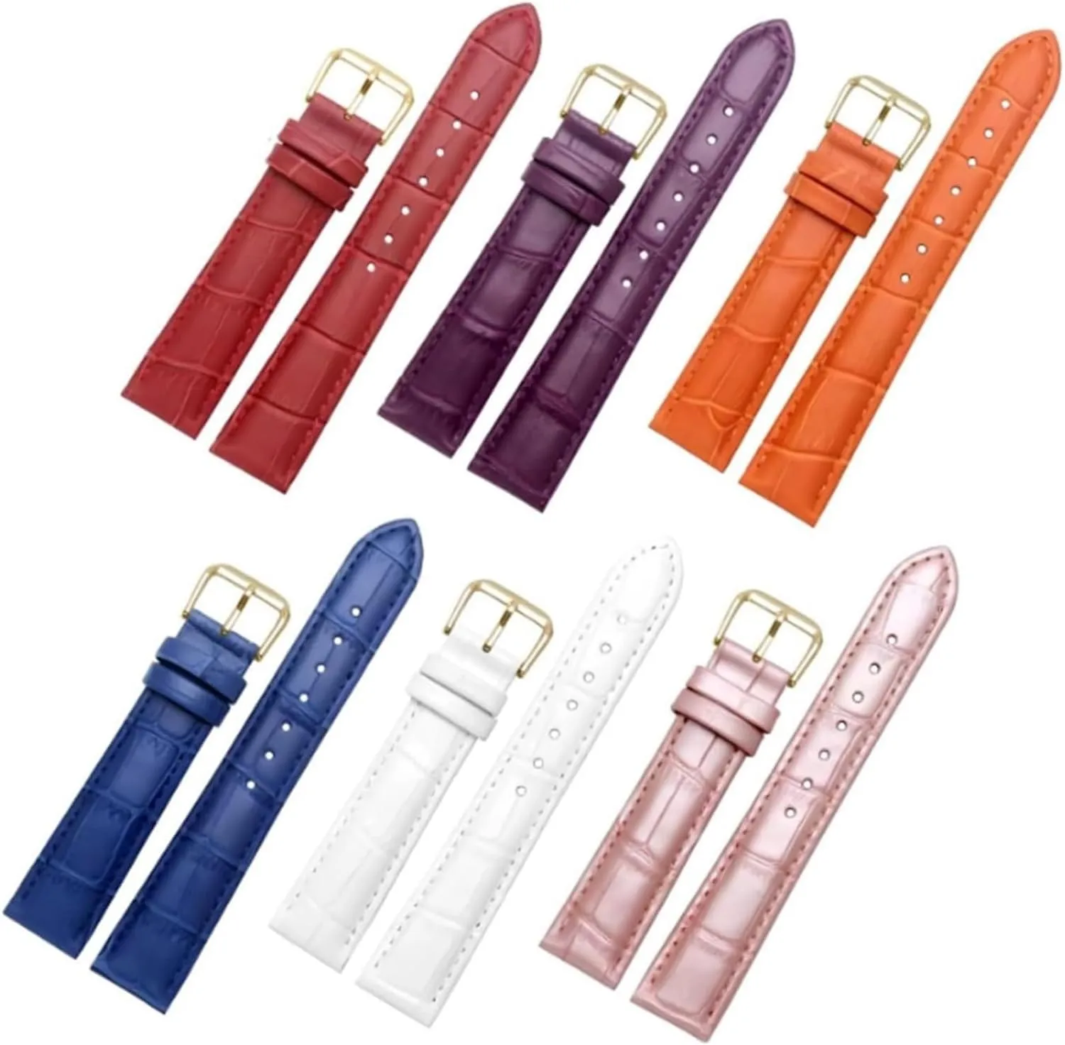 Watch Strap with sloth Gold Pin Buckle(Red,13mm) Replacement Watchbands 12/13/14/15/16/17/18/19/20/21/22/23/24mm Colored Bamboo Grain Cowhide 