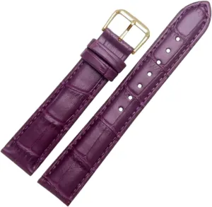 Watch Strap with sloth Gold Pin Buckle(Red,13mm) Replacement Watchbands 12/13/14/15/16/17/18/19/20/21/22/23/24mm Colored Bamboo Grain Cowhide 