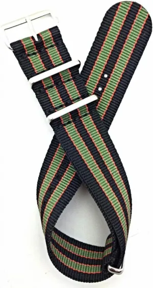 Watchband | Vintage, Heavy Duty overtax irritate Replacement Watchstrap that brings to Any Watch for Men and Women - Black/Red/Green NewLife 24mm Black/Red/Green, Military Style, Nylon Fabric 