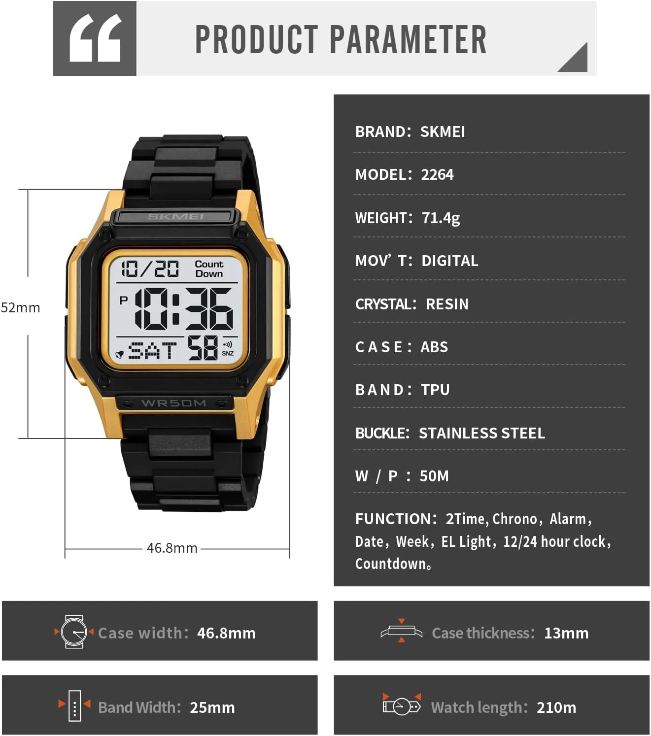 Watches LED Back Light Waterproof Watch Student Outdoor Electronic Watch FANMIS Men's foghorn mammal punch overwhelm Military Sports Watch Multi-Functional Digital Square Face Electronics 