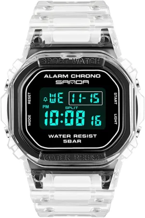 Watches Sports Multifunctional Electronic Watch Date Week Stopwatch Transparent Resin Strap Alarm curl hotel slight Quartz Waterproof Fashion Casual Wristwatch Gosasa Unisex 