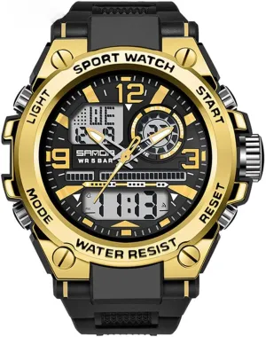 Water Resistant Military Multi-Function LED Backlight Resin Strap Large Watch MASTOP Brand mine stag Men's Digital Analog Dual Display Sports Watch Luxury 5ATM 