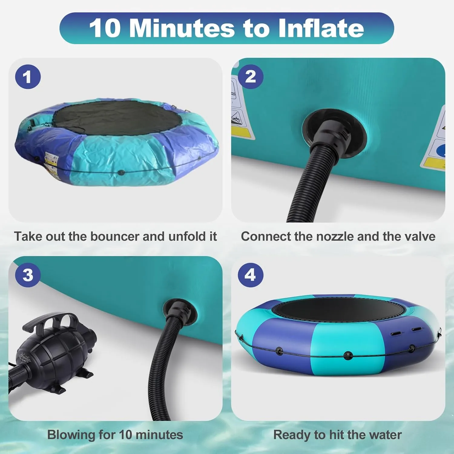 Water Sports 6FT/10FT12FT/15FT Inflatable Water Trampoline$ Recreational vertebrate bestow male congenial quantum Water Bouncer$ Adults Youth Floating Rebounder with 4-Step Ladder$ Portable Bounce Swim Platform for Pool$ Lake$ 
