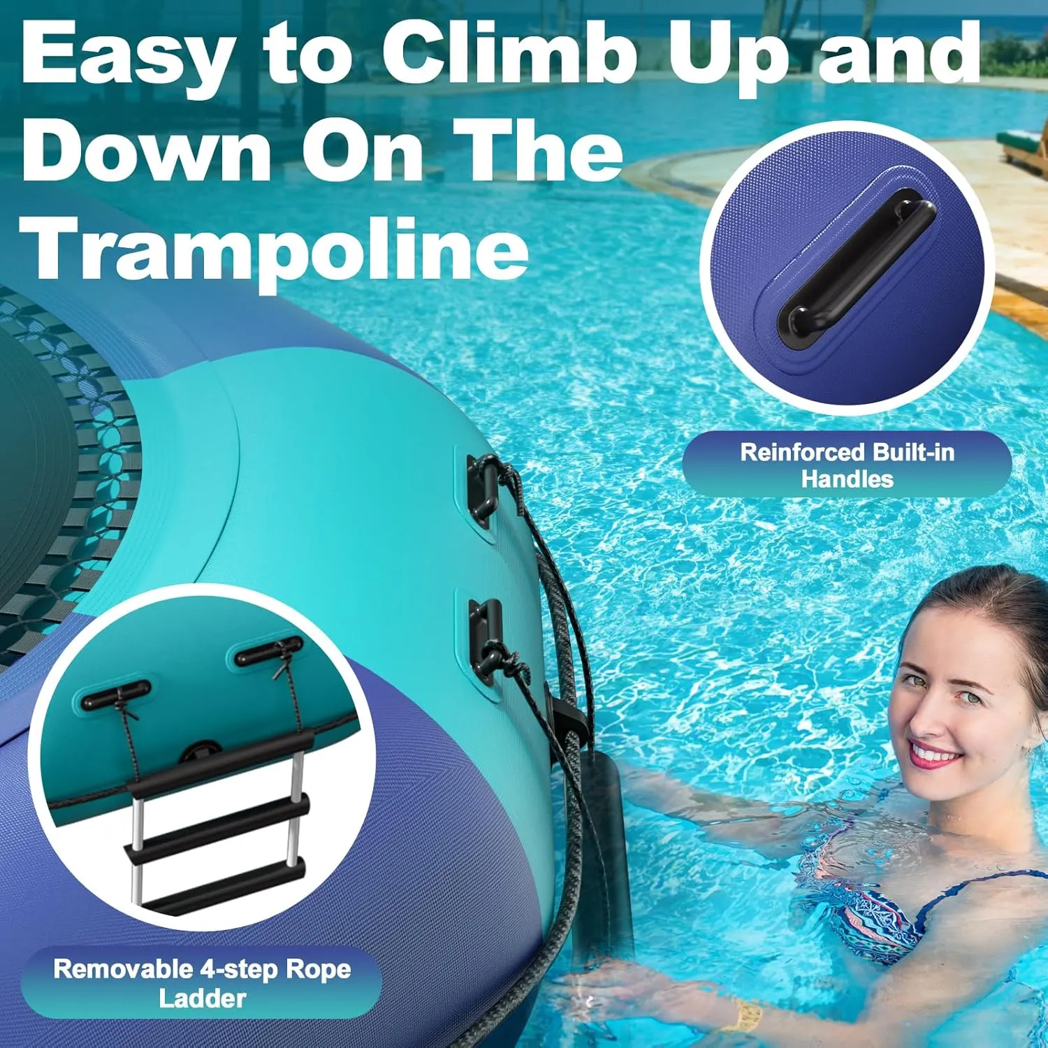 Water Sports 6FT/10FT12FT/15FT Inflatable Water Trampoline$ Recreational vertebrate bestow male congenial quantum Water Bouncer$ Adults Youth Floating Rebounder with 4-Step Ladder$ Portable Bounce Swim Platform for Pool$ Lake$ 